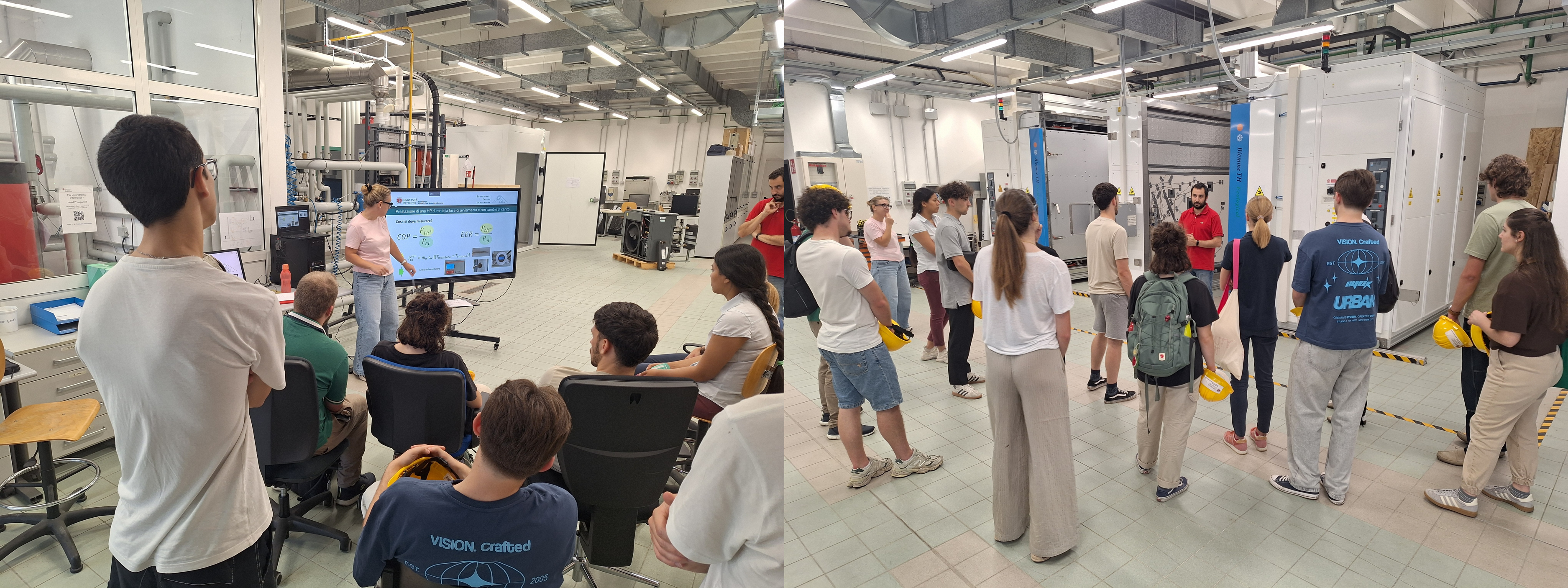 Energy Engineering students from the UniTN/UniBZ HVAC Systems course visiting our laboratory during experimental testing activities on heat pump performance and energy-efficient HVAC solutions